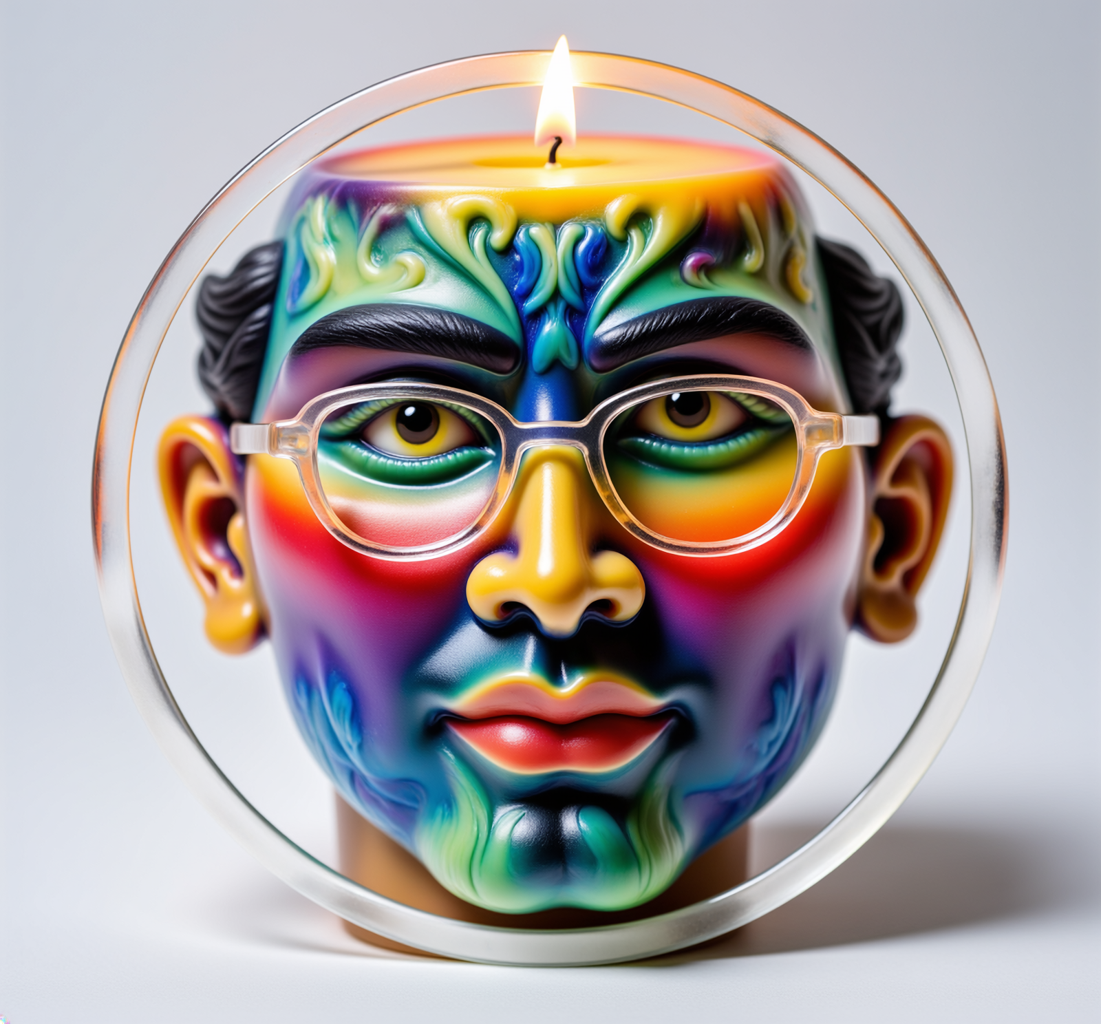Firefly_colorful candle wax sculpture of THE FACE, with g 634131